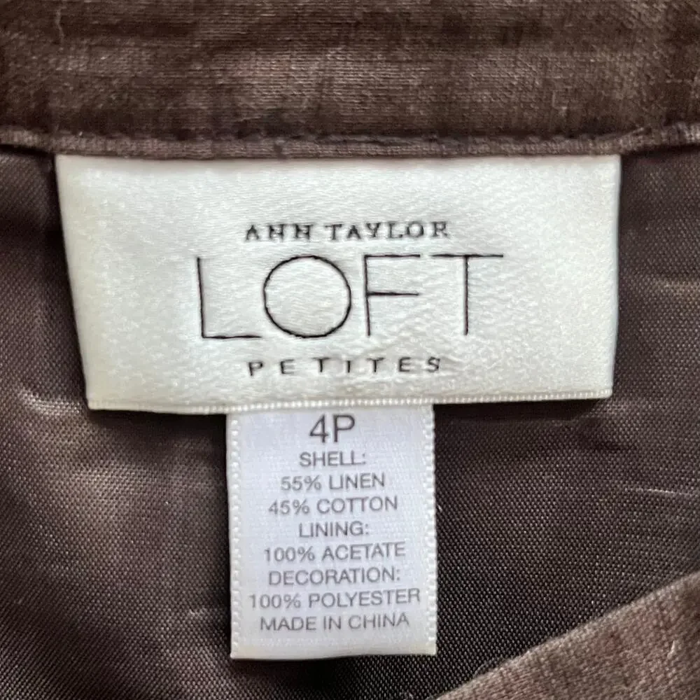 ANN TAYLOR LOFT Petite Brown Pleated Skirt With Sequin Hem, 4P